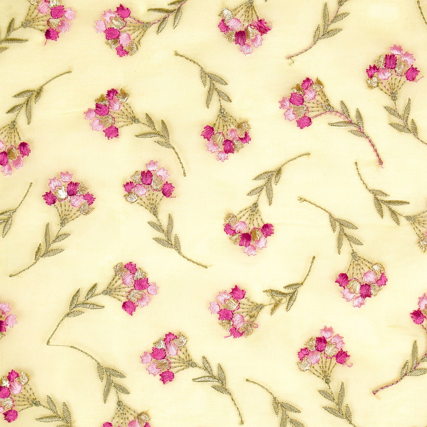 Rimsha Lemon Viscose Organza Embroidered Fabric in Jaal Pattern