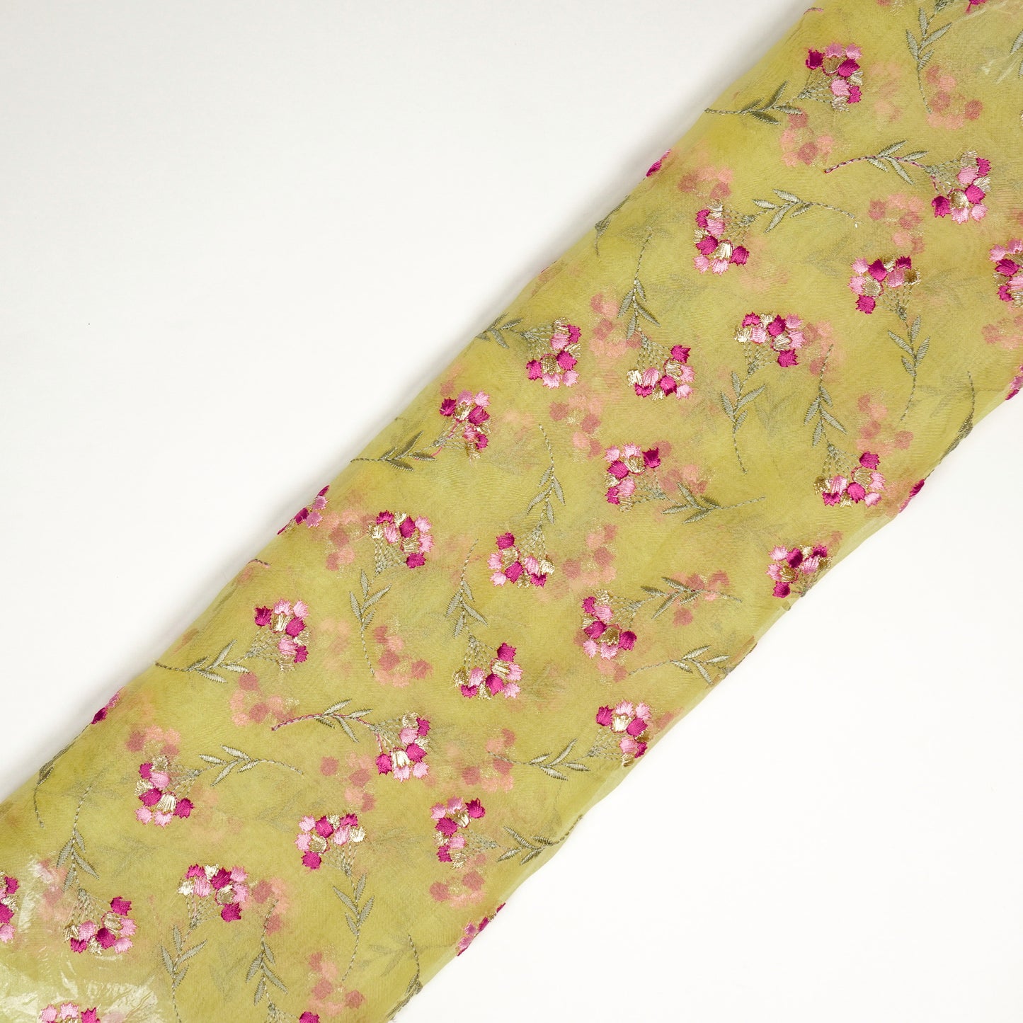 Rimsha Lemon Viscose Organza Embroidered Fabric in Jaal Pattern