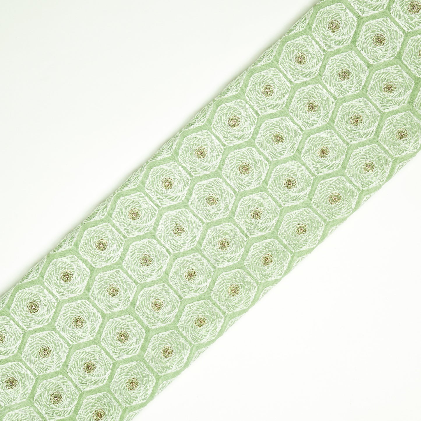 Rida Sea Green Viscose Georgette Embroidered Fabric in Jaal Pattern