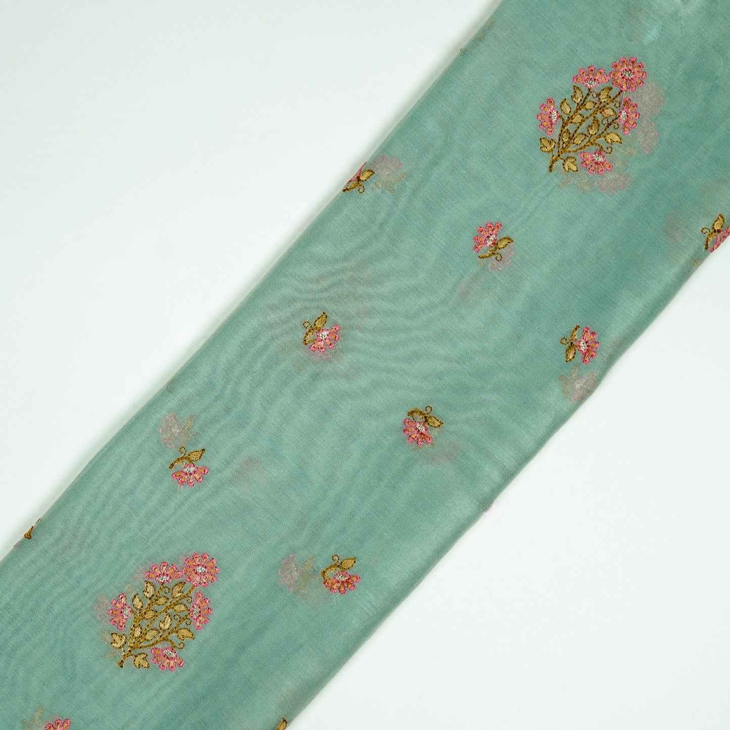 Safiya Light Aqua Chanderi Embroidered Fabric in Buta Buti Mixture Pattern