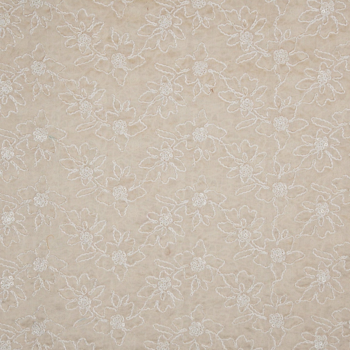 Vaanya White Chanderi Embroidered Fabric in Jaal Pattern