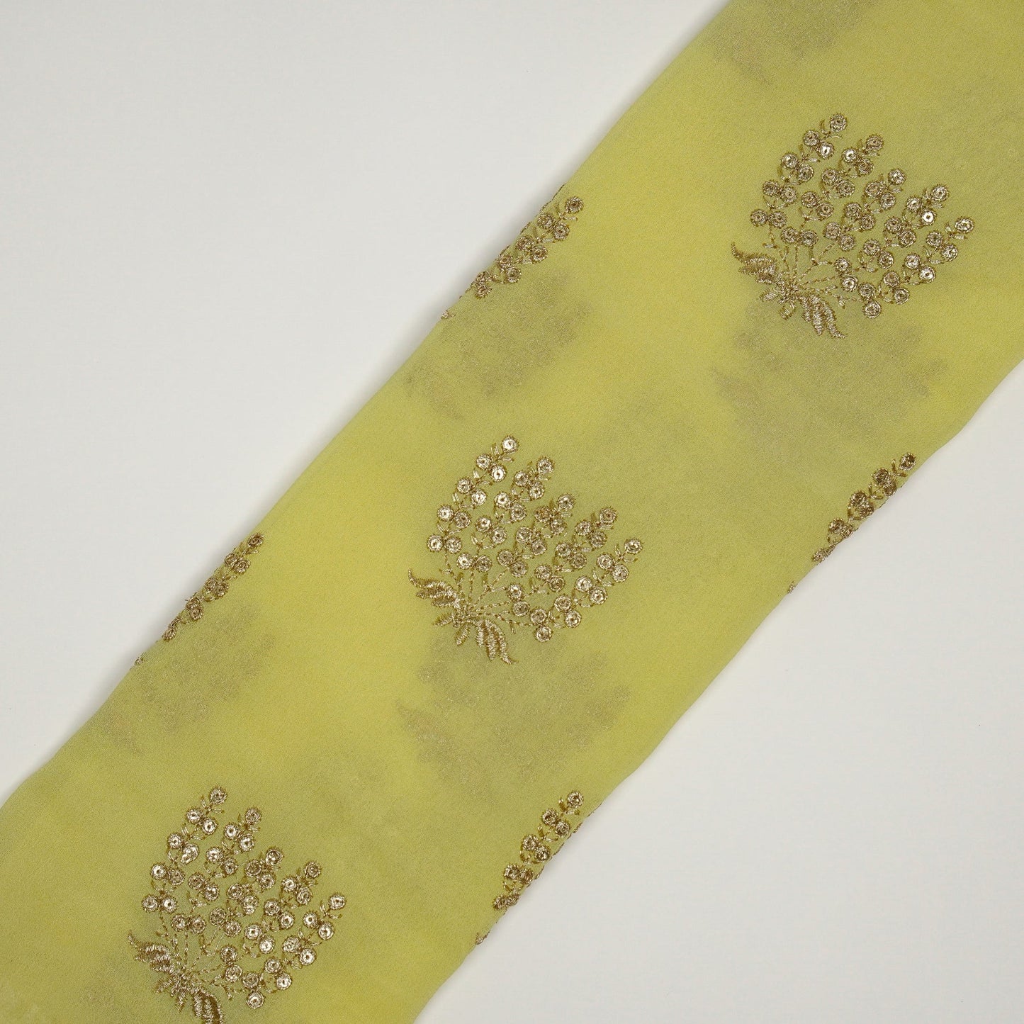 Aina Lemon Viscose Georgette Embroidered Fabric in Buta Pattern