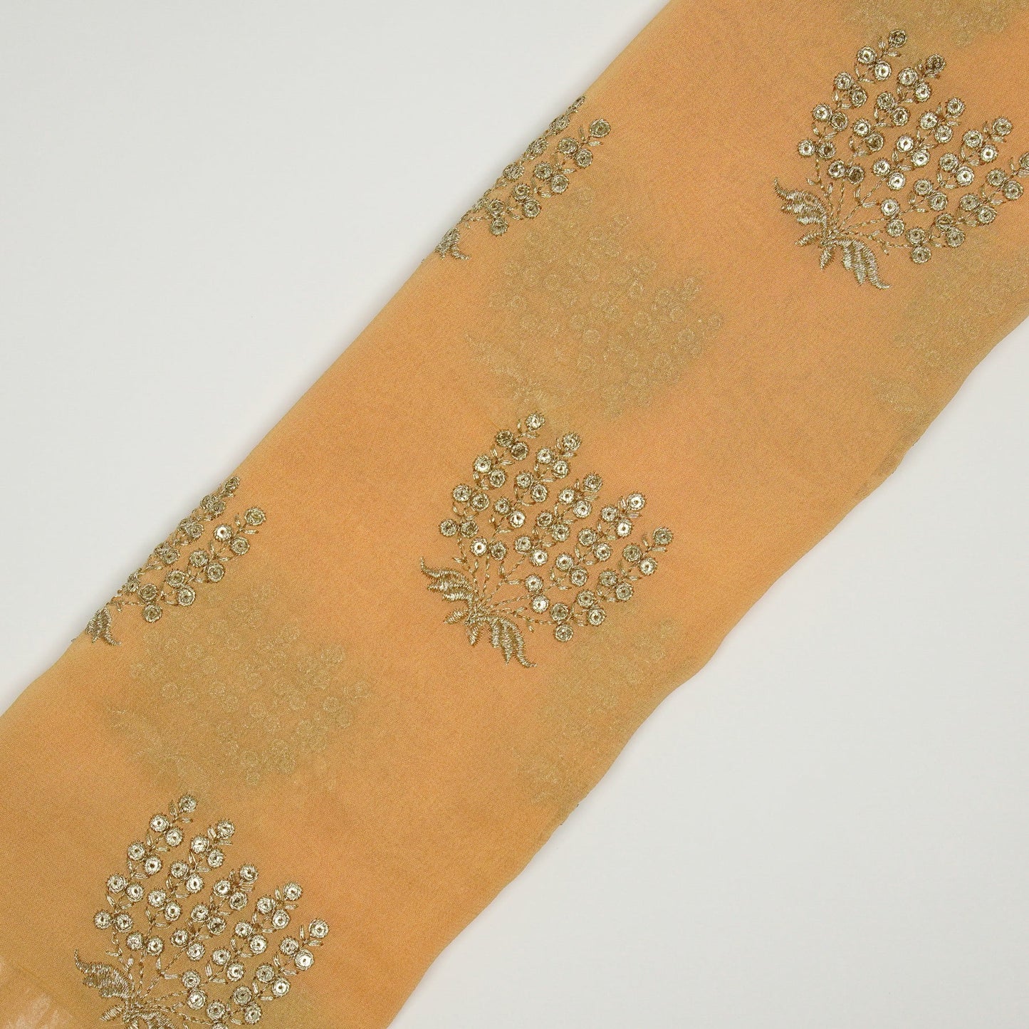 Aina Mango Viscose Georgette Embroidered Fabric in Buta Pattern