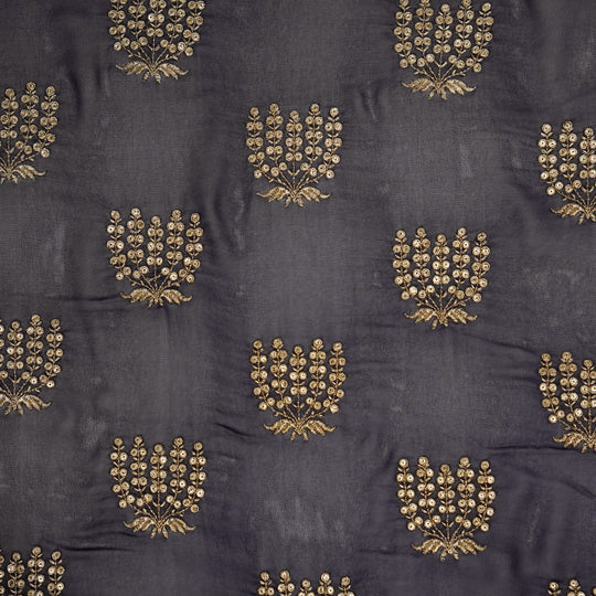 Aina Navy Blue Viscose Georgette Embroidered Fabric in Buta Pattern