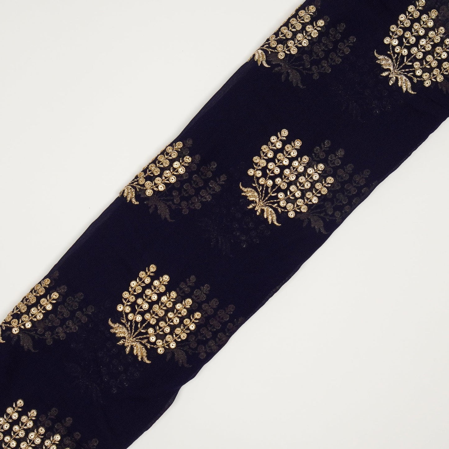 Aina Navy Blue Viscose Georgette Embroidered Fabric in Buta Pattern