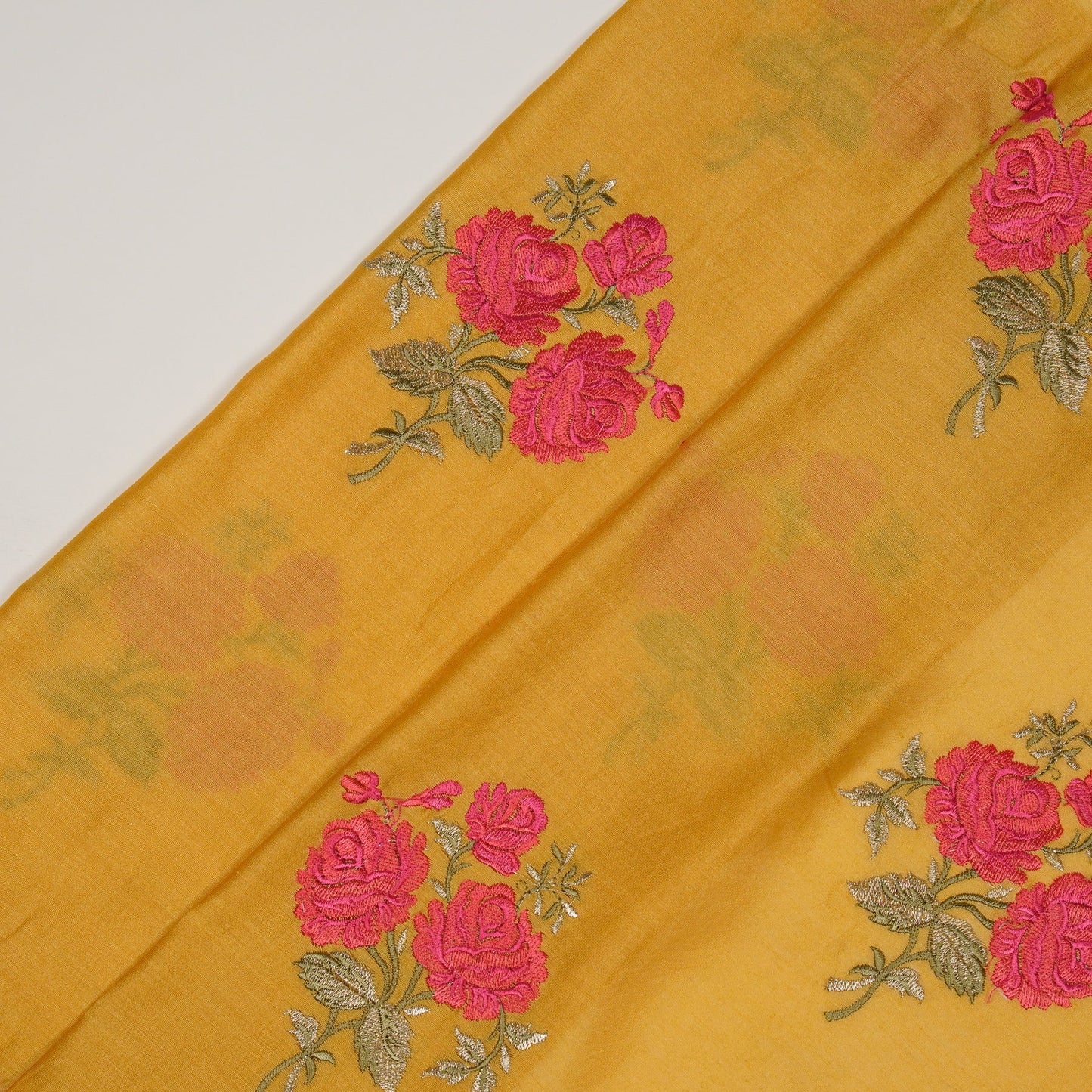 Nuryn Gold Chanderi Embroidered Fabric in Floral Buta Pattern