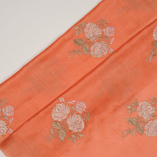 Nuryn Dark Peach Chanderi Embroidered Fabric in Floral Buta Pattern
