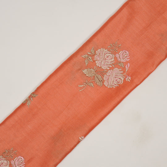 Nuryn Dark Peach Chanderi Embroidered Fabric in Floral Buta Pattern