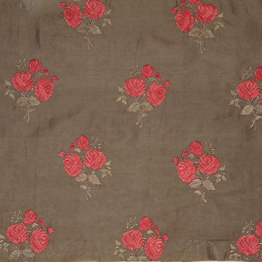 Nuryn Mouse Chanderi Embroidered Fabric in Floral Buta Pattern