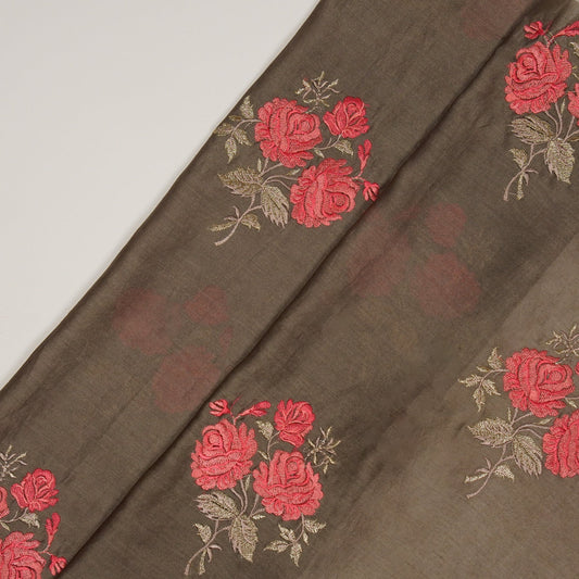 Nuryn Mouse  Chanderi Embroidered Fabric in Floral Buta Pattern