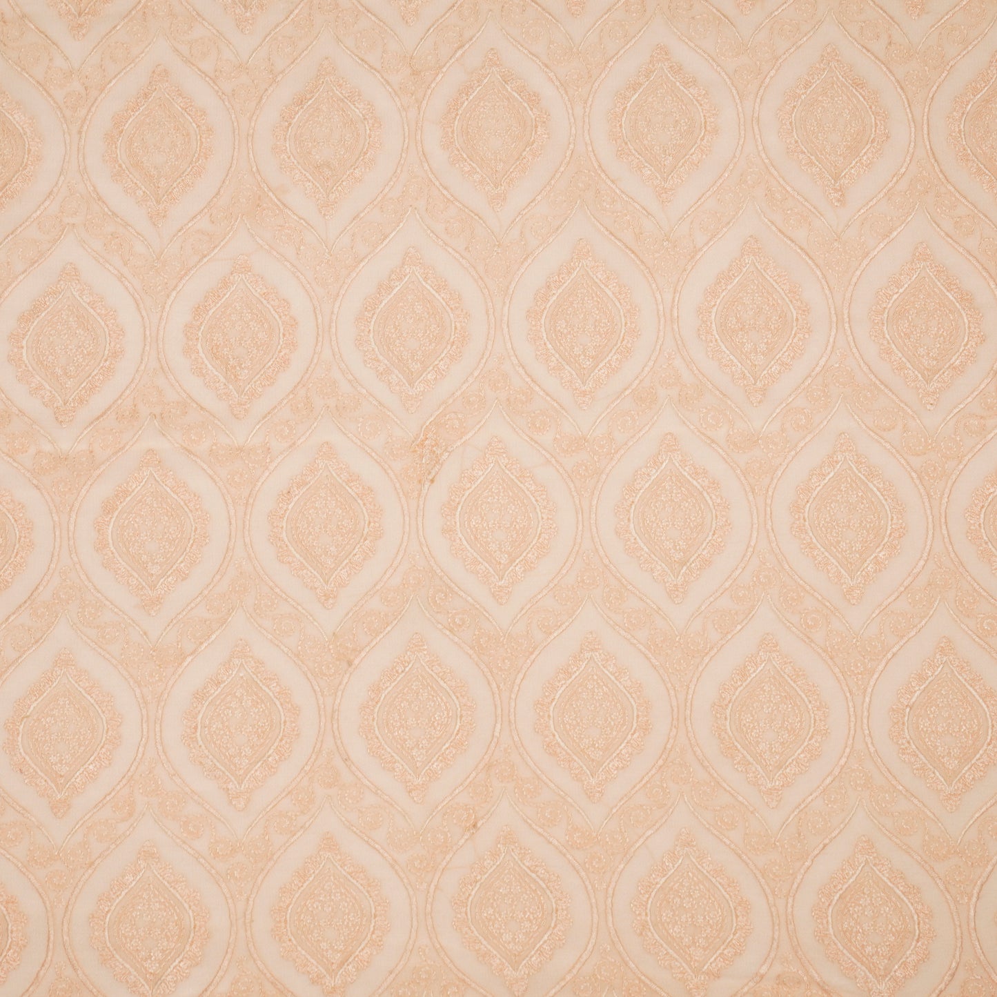 Azmat Light Peach Mul Chanderi Embroidered Fabric in Jaal Pattern