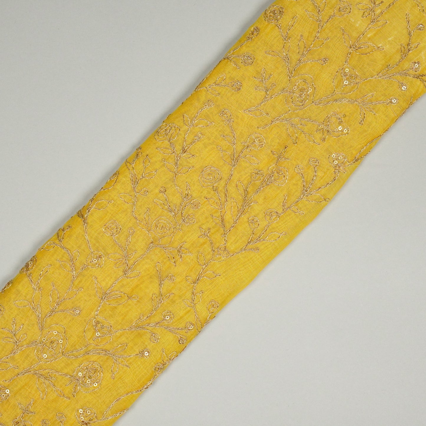 Ziya Lemon Mul Chanderi Embroidered Fabric in Jaal Pattern