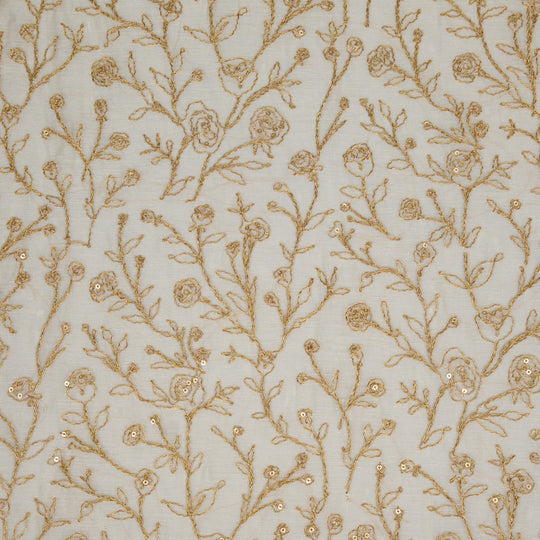 Ziya Ivory Mul Chanderi Embroidered Fabric in Jaal Pattern