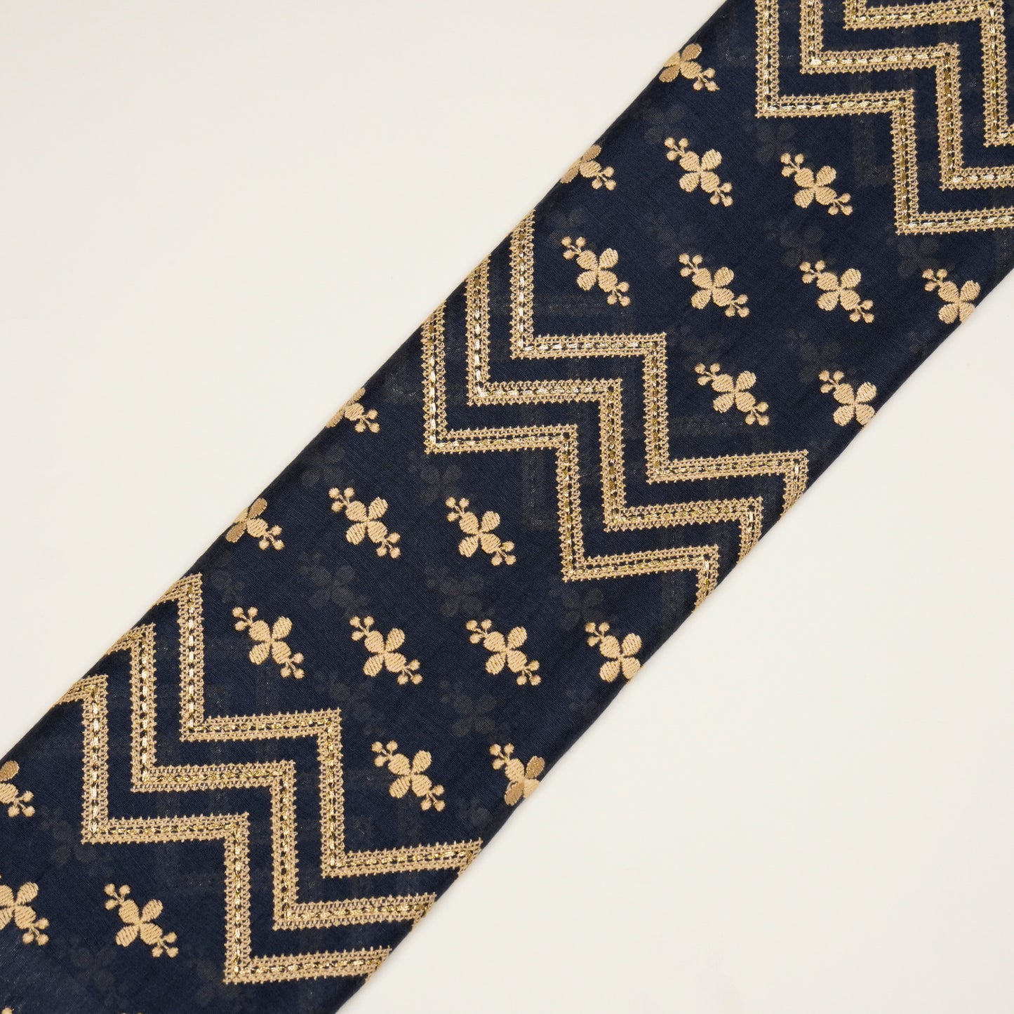 Umi Navy Blue Viscose Raw Silk Embroidered Fabric in Jaal Pattern