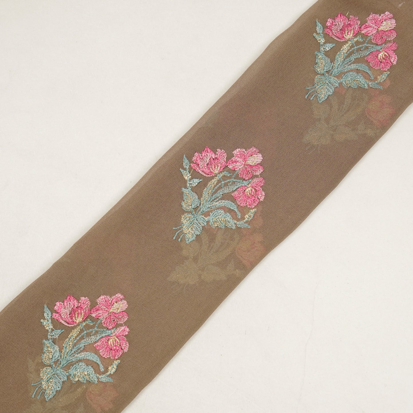 Nisa Onion Viscose Georgette Embroidered Fabric in Buta Pattern