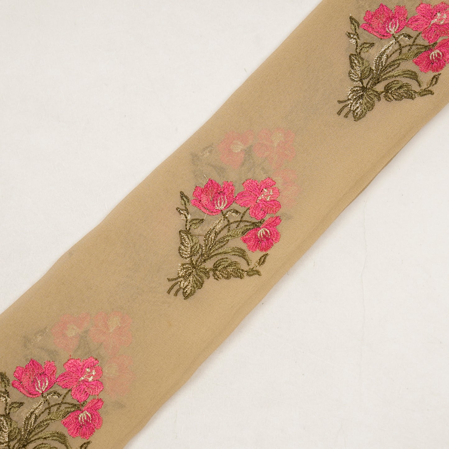 Nisa Beige Viscose Georgette Embroidered Fabric in Buta Pattern