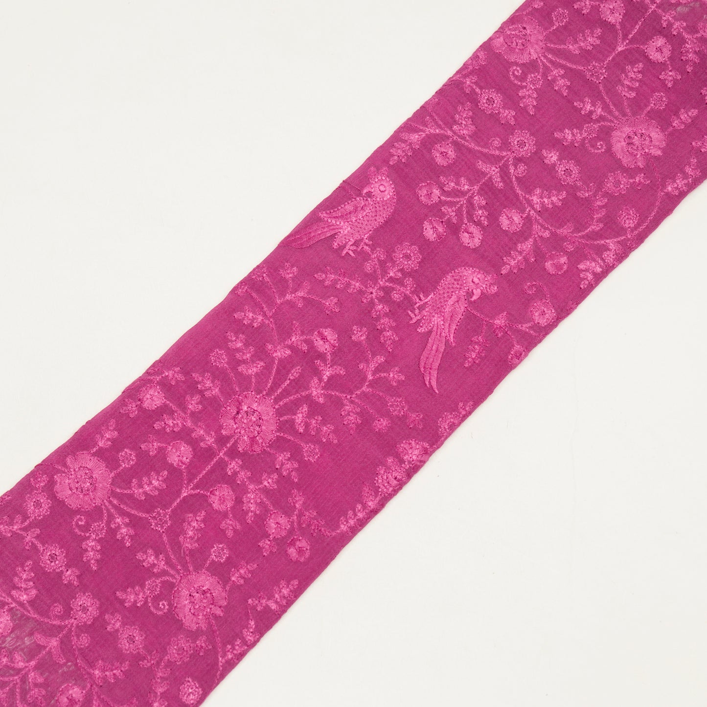 Hasna Fuxia Viscose Raw Silk Embroidered Fabric in Jaal Pattern