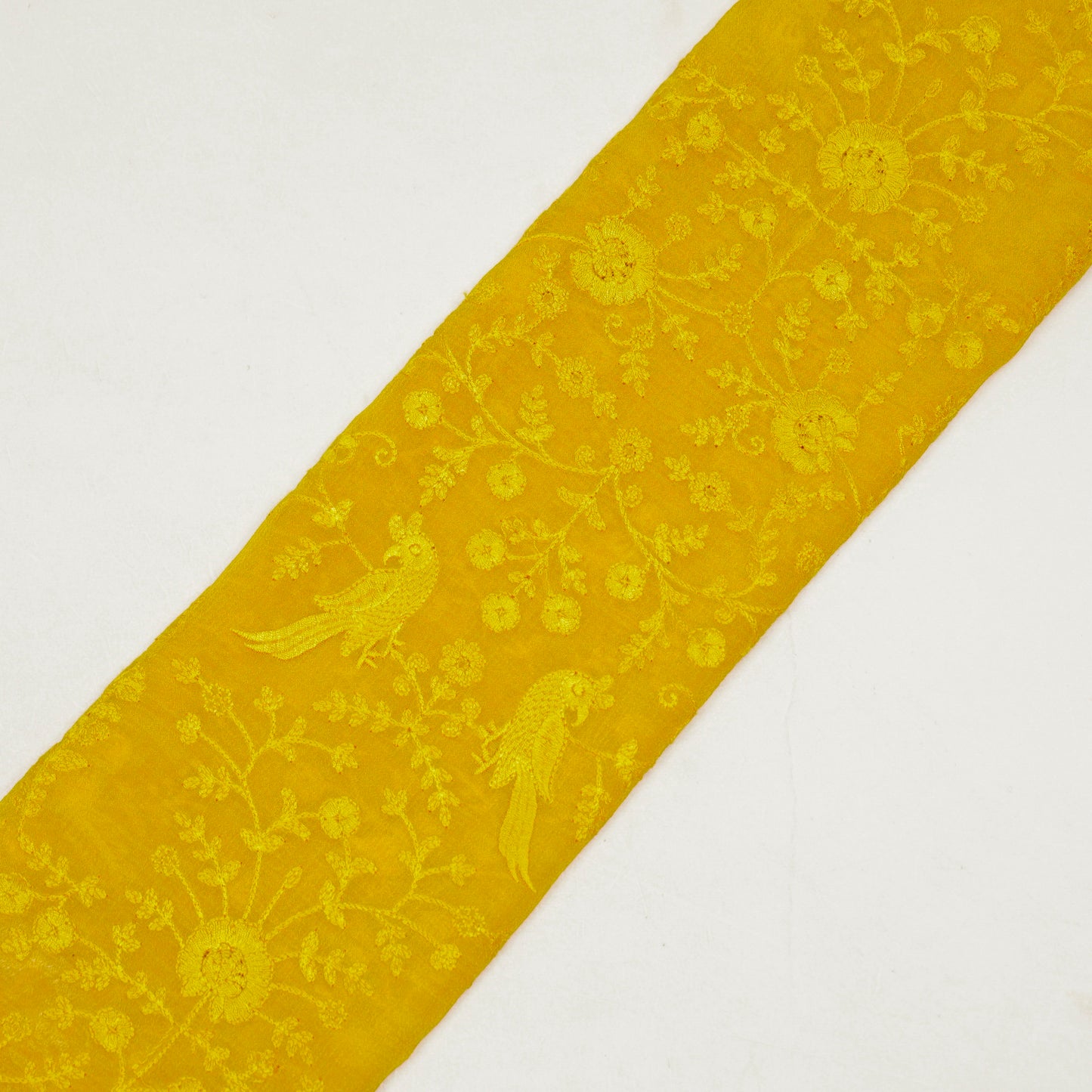 Hasna Gold Viscose Raw Silk Embroidered Fabric in Jaal Pattern