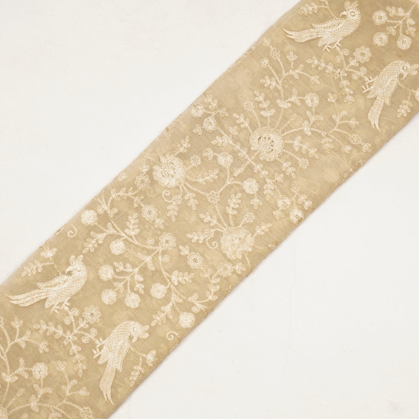 Hasna Beige  Viscose Raw Silk Embroidered Fabric in Jaal Pattern