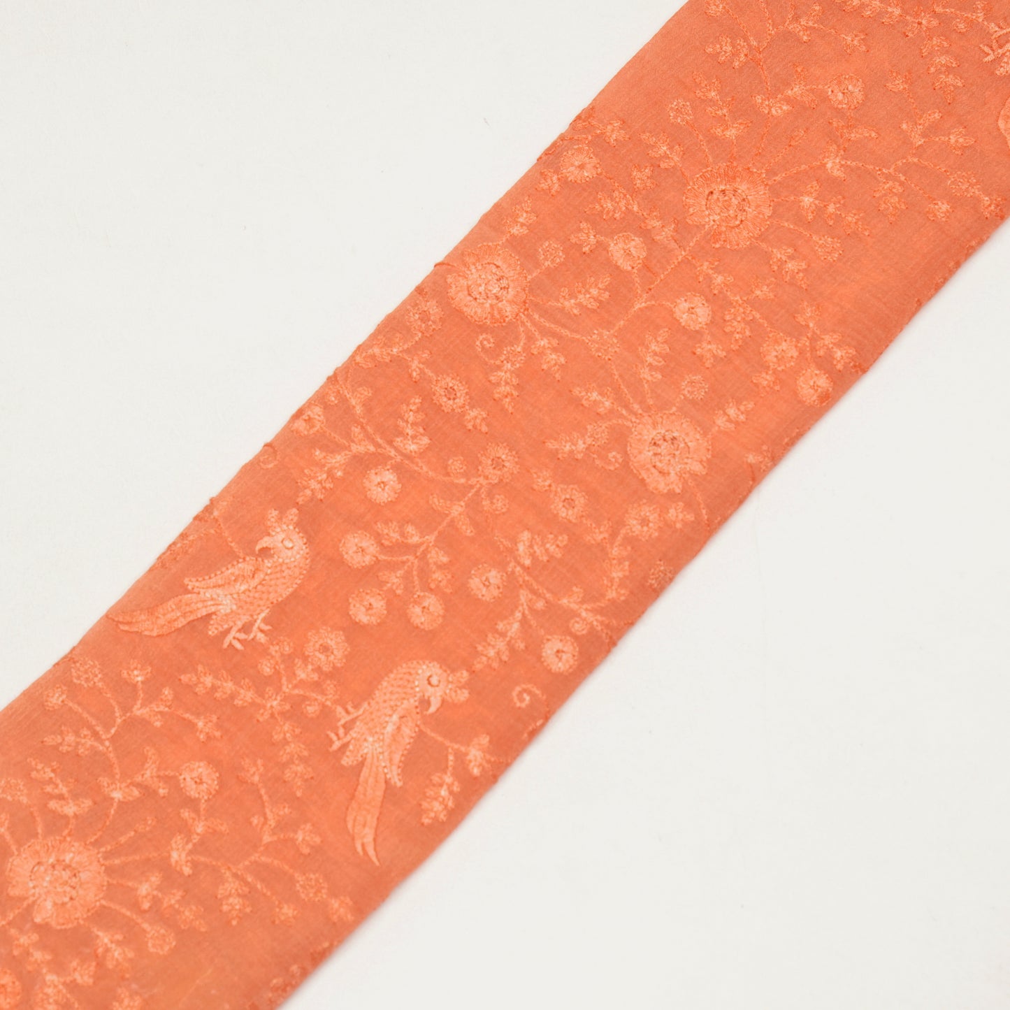 Hasna Peach Viscose Raw Silk Embroidered Fabric in Jaal Pattern