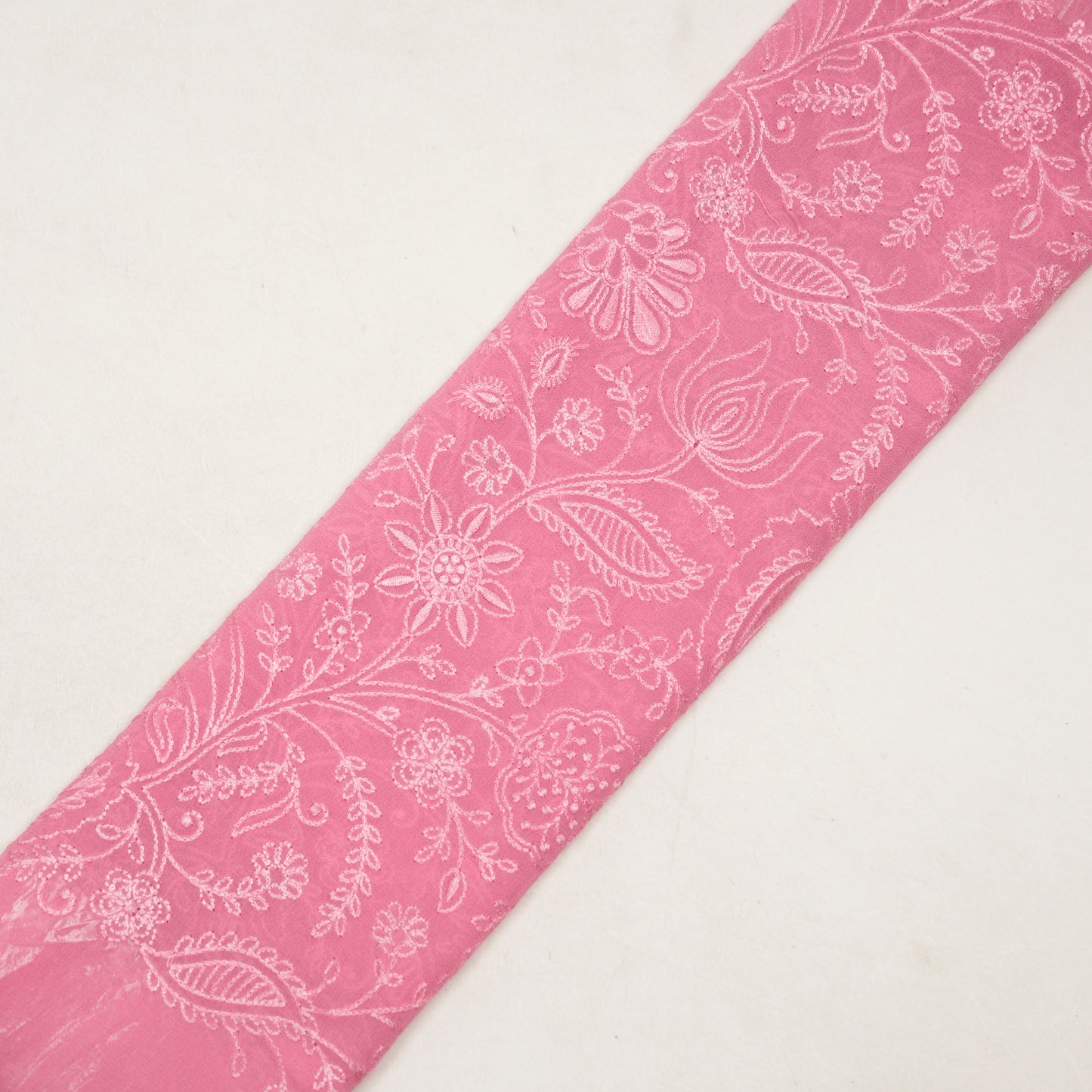 Tiesha Pink Viscose Raw Silk Embroidered Fabric in Jaal Pattern