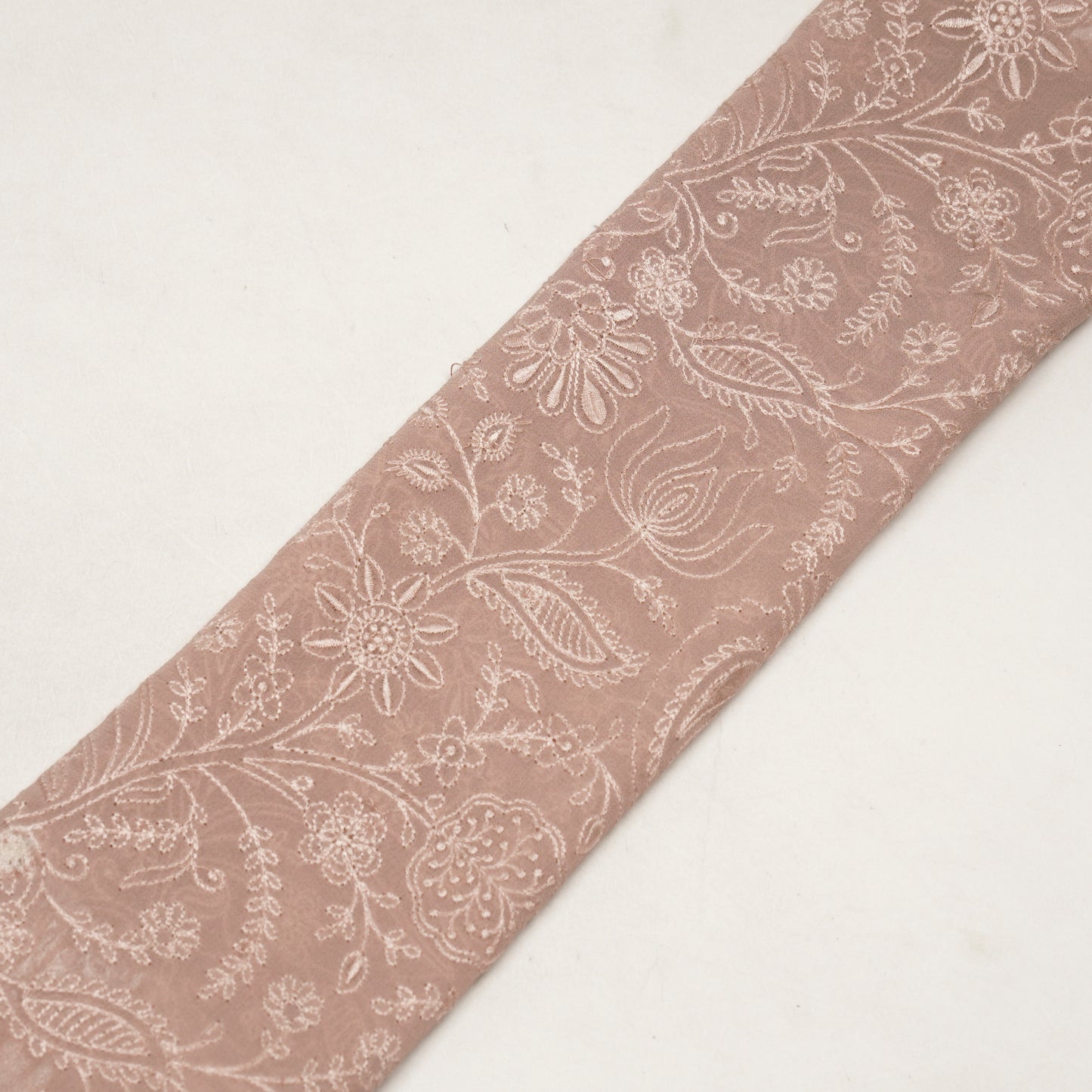 Tiesha Light Blush Viscose Raw Silk Embroidered Fabric in Jaal Pattern