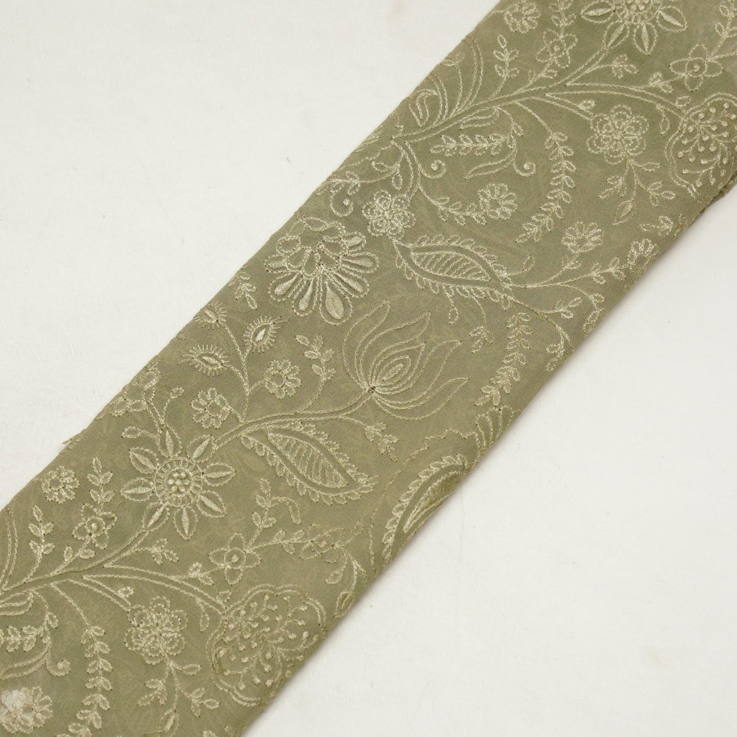 Tiesha Light Mouse Viscose Raw Silk Embroidered Fabric in Jaal Pattern