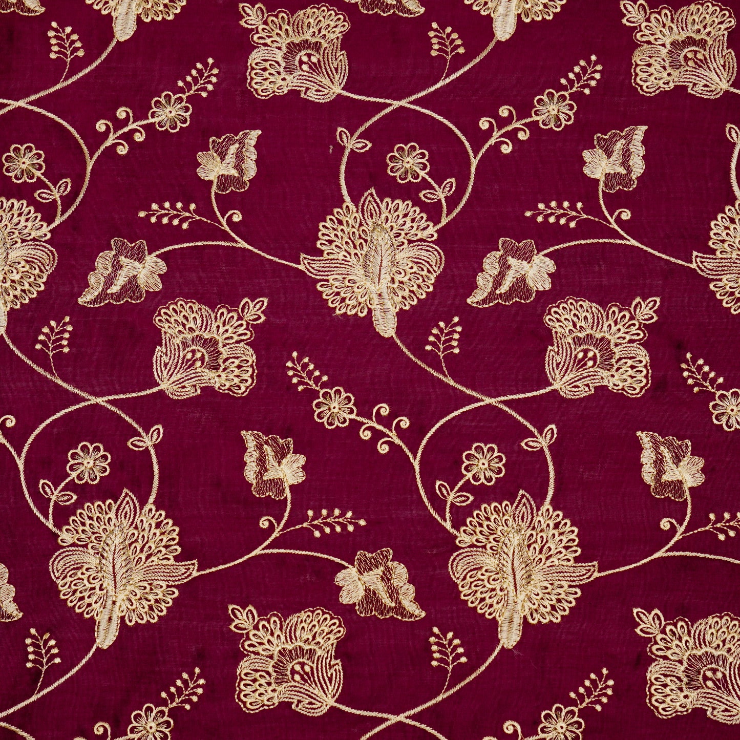 Usma Magenta Viscose Raw Silk Embroidered Fabric in Jaal Pattern