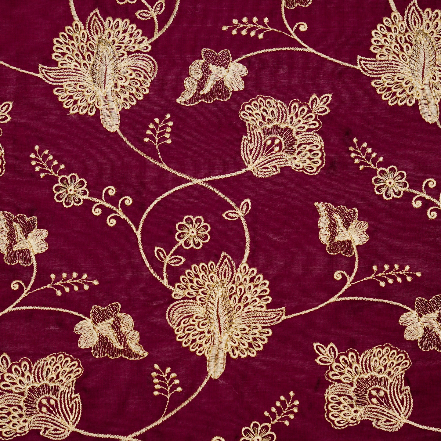 Usma Magenta Viscose Raw Silk Embroidered Fabric in Jaal Pattern