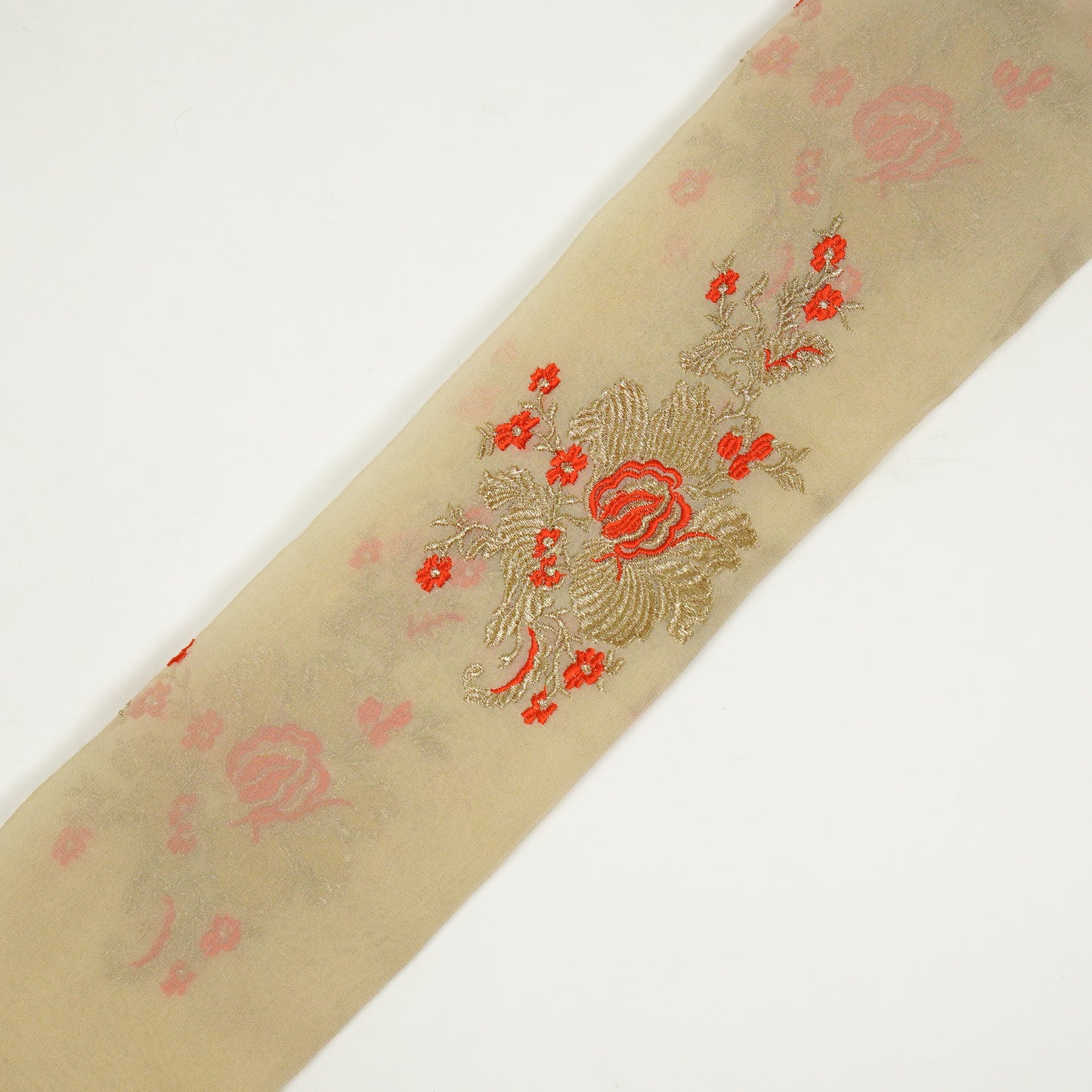 Abeer Cream Viscose Georgette Embroidered Fabric in Buta Buti Mixture Pattern