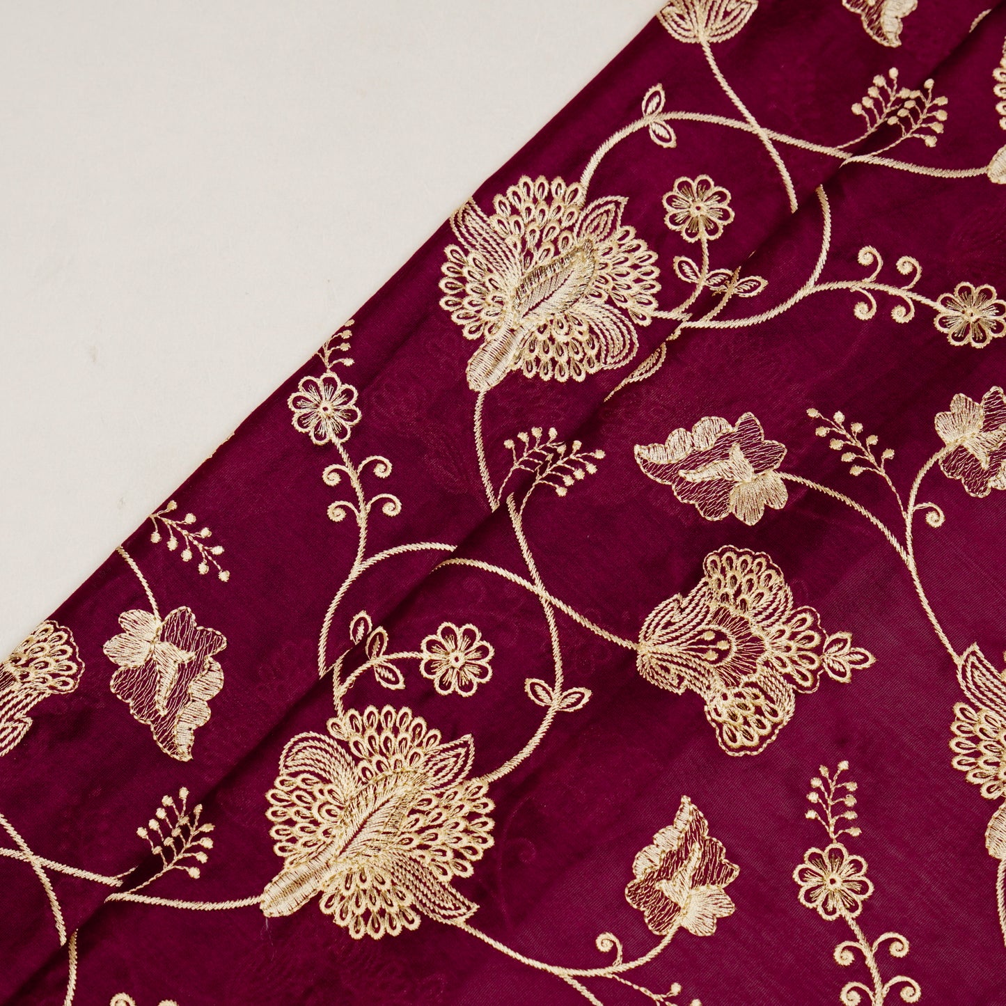 Usma Magenta Viscose Raw Silk Embroidered Fabric in Jaal Pattern