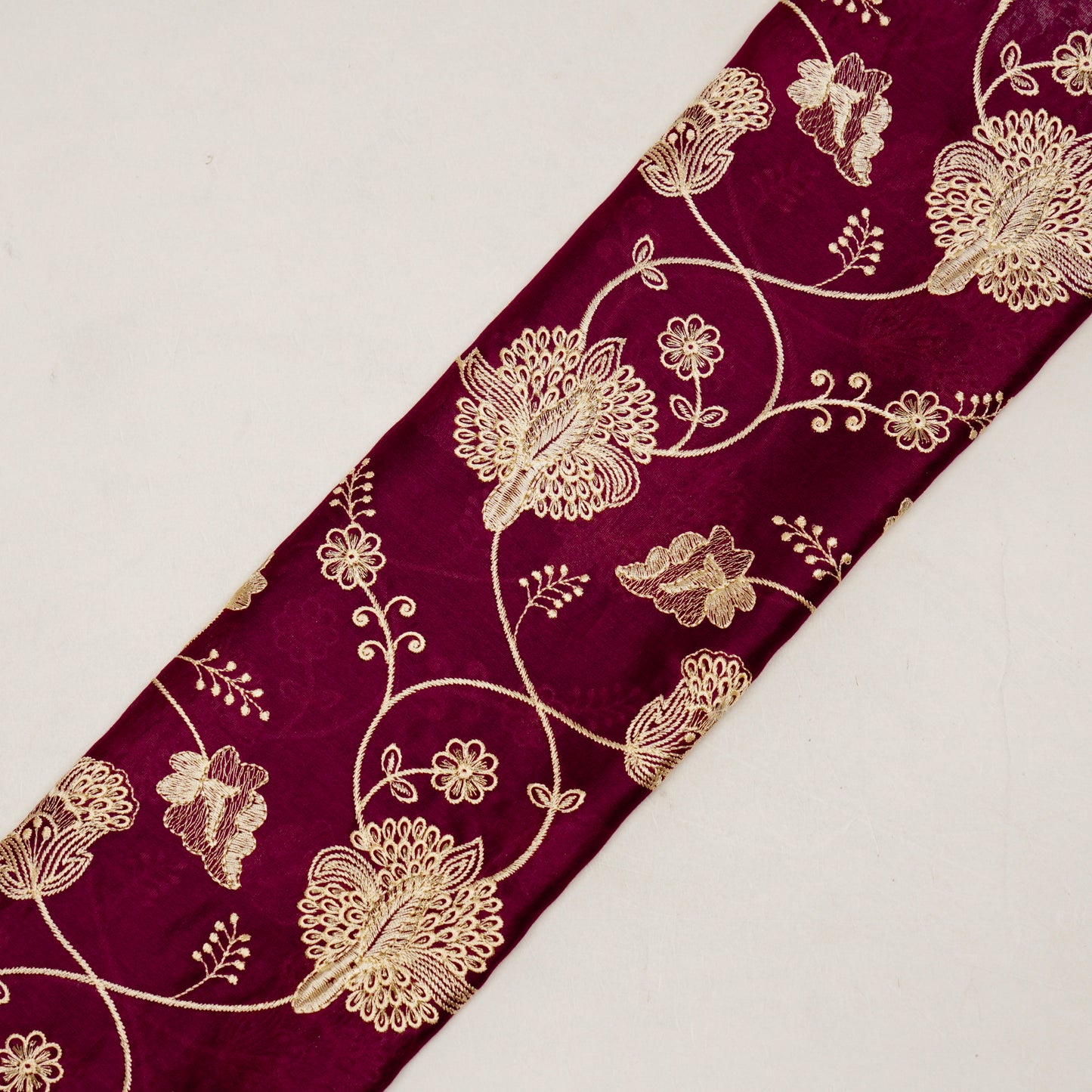Usma Magenta Viscose Raw Silk Embroidered Fabric in Jaal Pattern