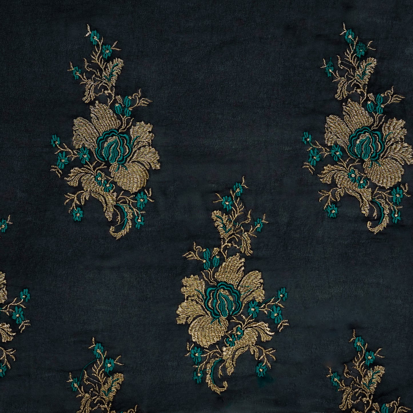 Abeer Navy Blue Viscose Georgette Embroidered Fabric in Buta Buti Mixture Pattern