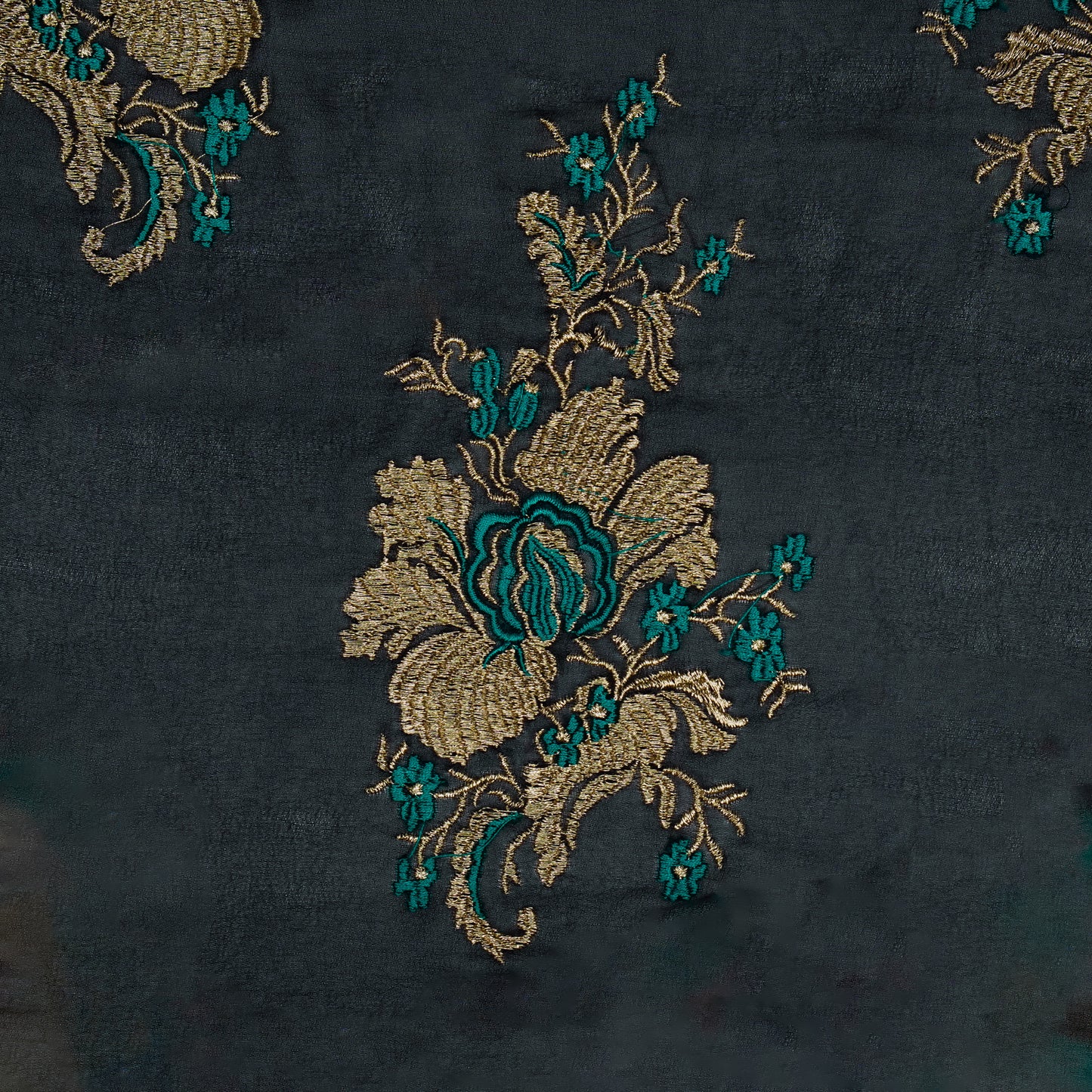 Abeer Navy Blue Viscose Georgette Embroidered Fabric in Buta Buti Mixture Pattern