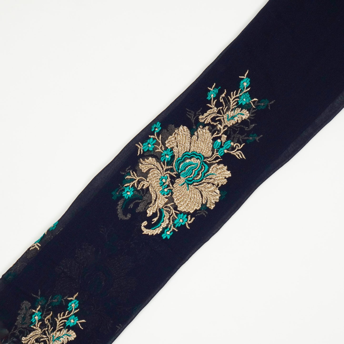 Abeer Navy Blue Viscose Georgette Embroidered Fabric in Buta Buti Mixture Pattern