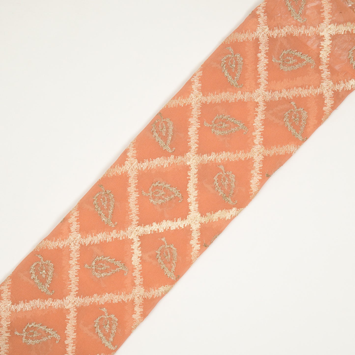 Maliha Peach Viscose Georgette Embroidered Fabric in Jaal Pattern