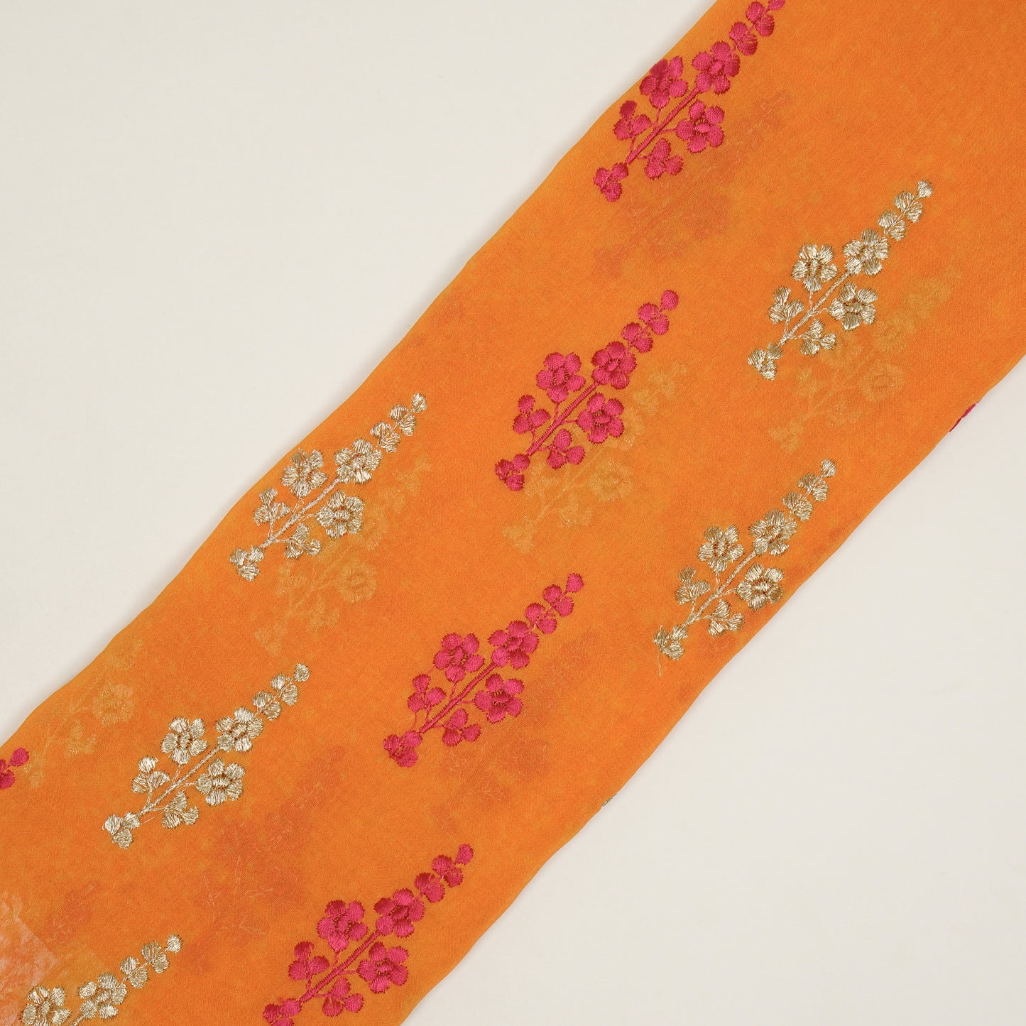 Adiva Mango Viscose Georgette Embroidered Fabric in Buta Pattern