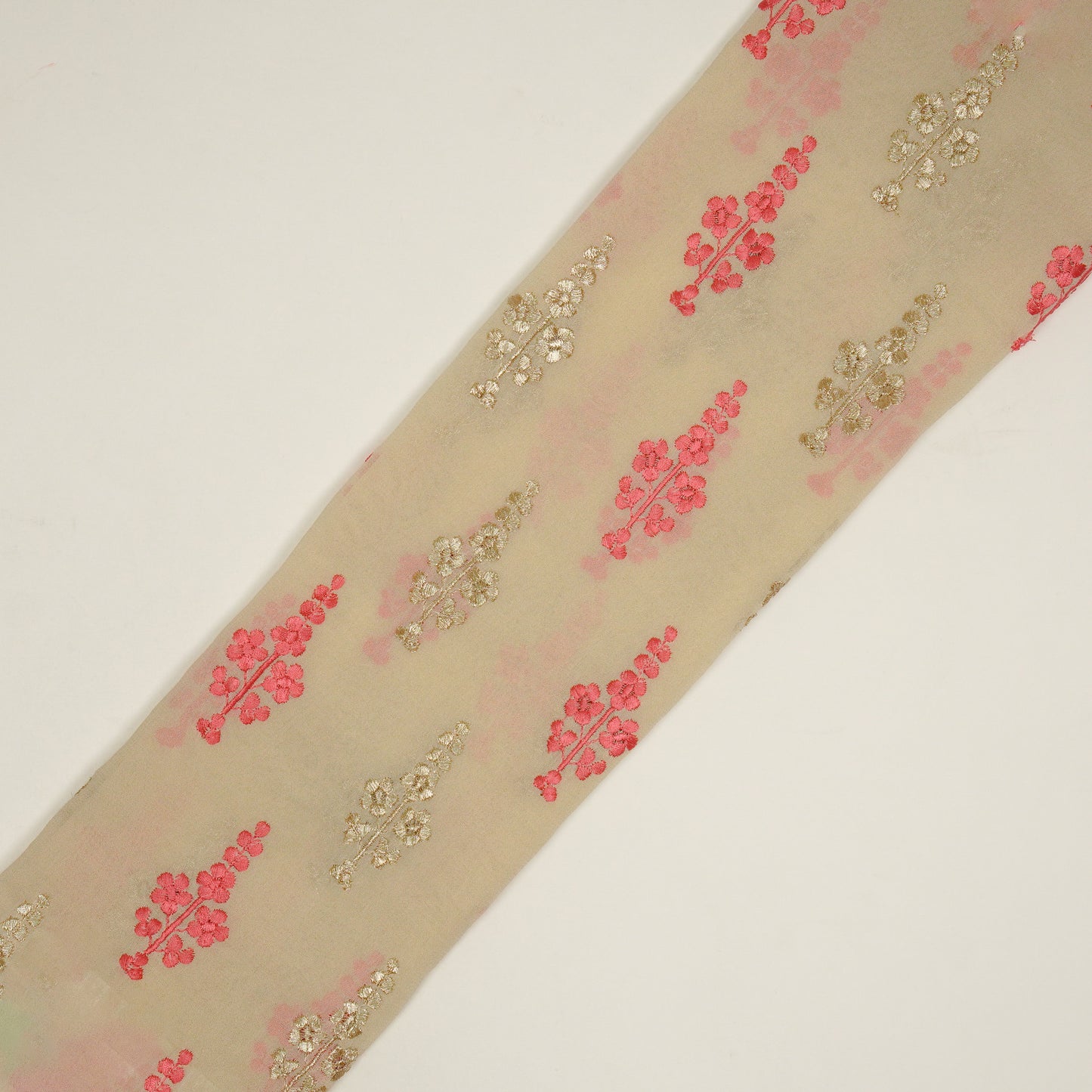 Adiva Beige Viscose Georgette Embroidered Fabric in Buta Pattern