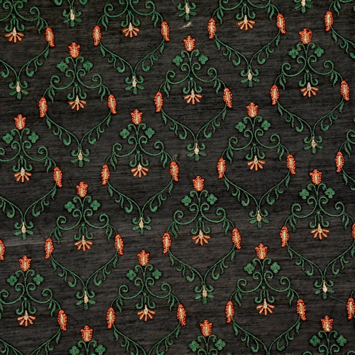 Raza Black Chanderi Embroidered Fabric in Jaal Pattern