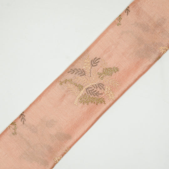 Lutifi Peach Chanderi Embroidered Fabric in Buta Pattern