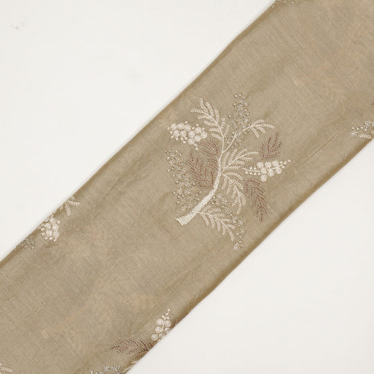 Lutifi Deep Beige Chanderi Embroidered Fabric in Buta Pattern