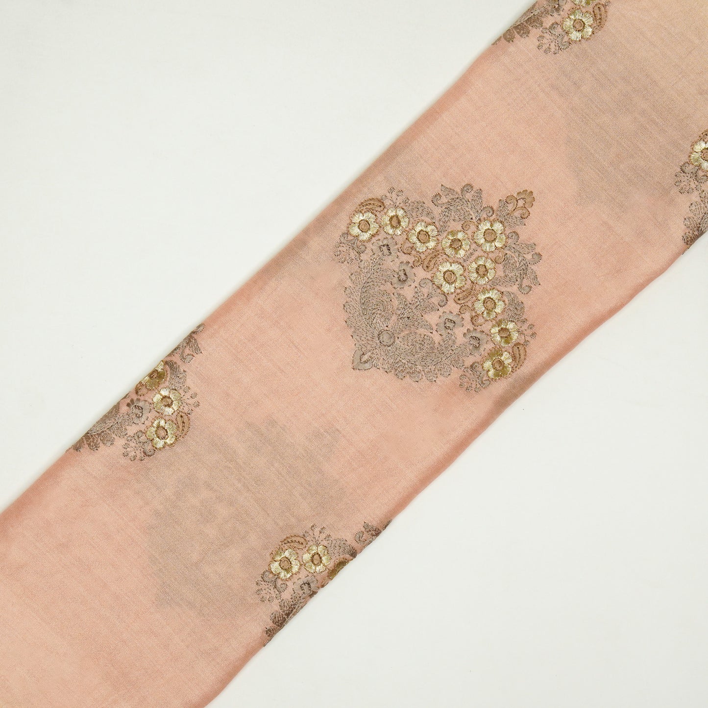 Famya Peach Chanderi Embroidered Fabric in Buta Pattern