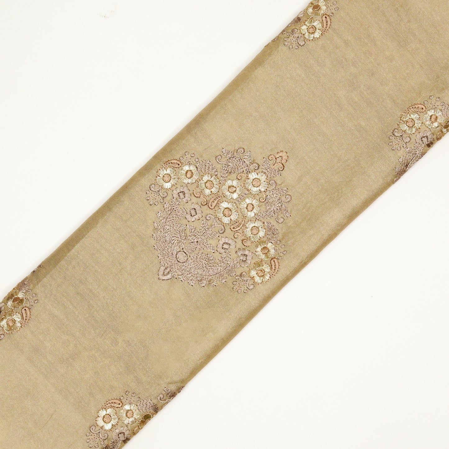 Famya Beige Chanderi Embroidered Fabric in Buta Pattern