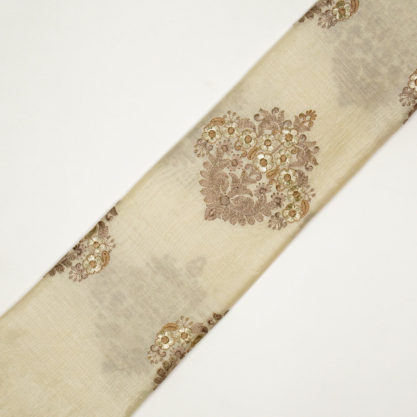 Famya Cream Chanderi Embroidered Fabric in Buta Pattern