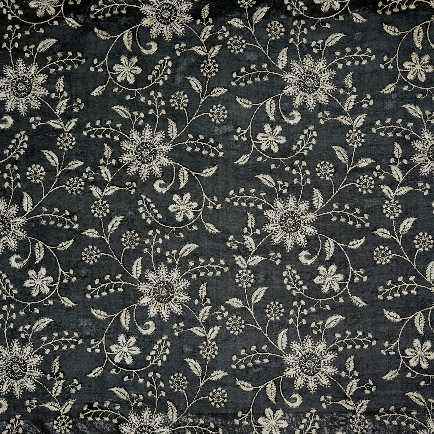 Esita Black Viscose Organza Embroidered Fabric in Jaal Pattern