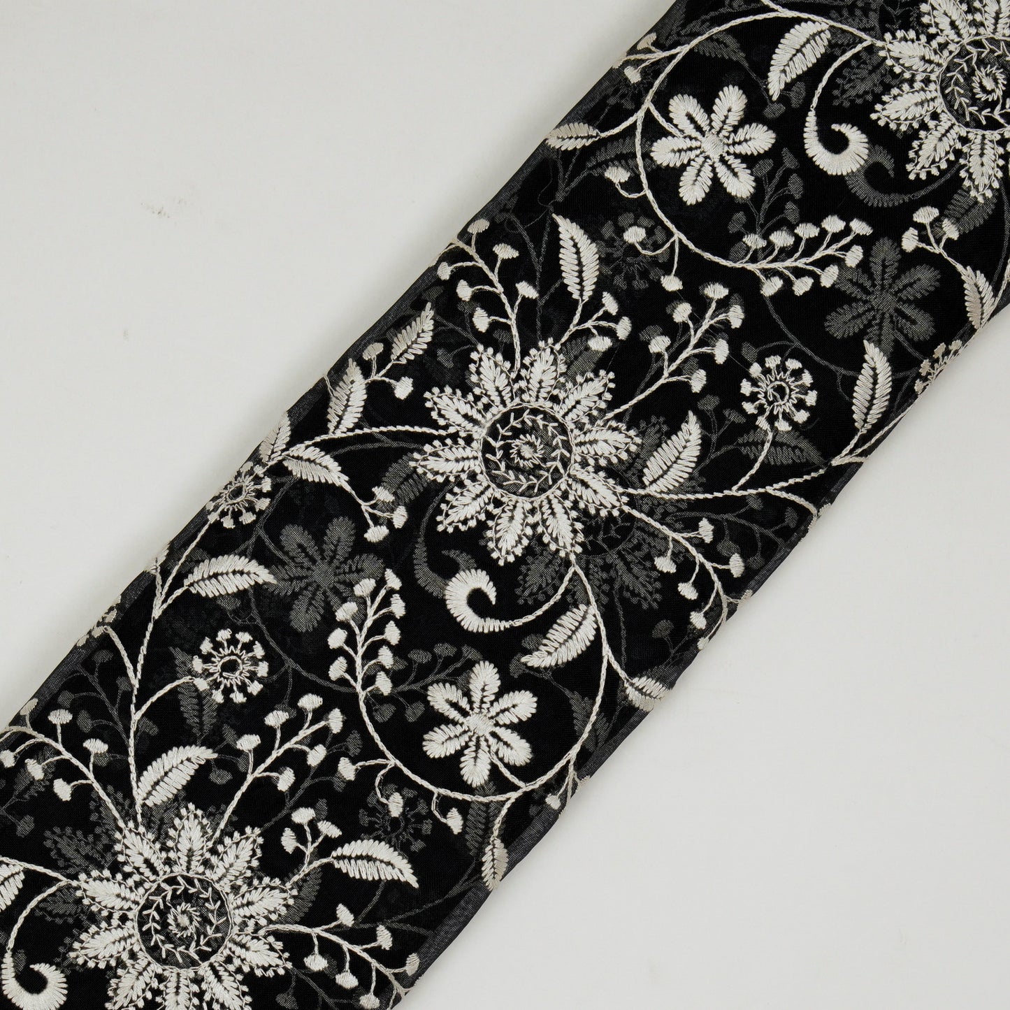 Esita Black Viscose Organza Embroidered Fabric in Jaal Pattern