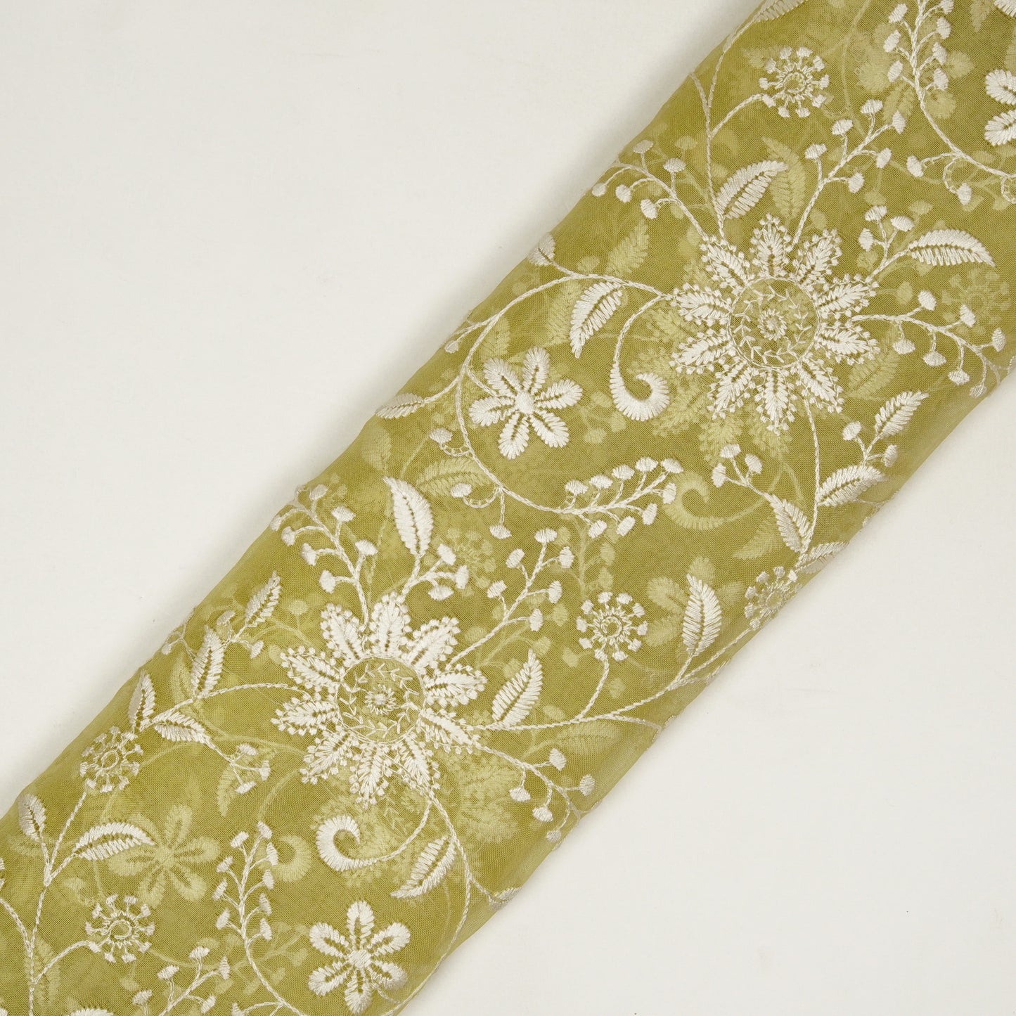 Esita Lemon Viscose Organza Embroidered Fabric in Jaal Pattern