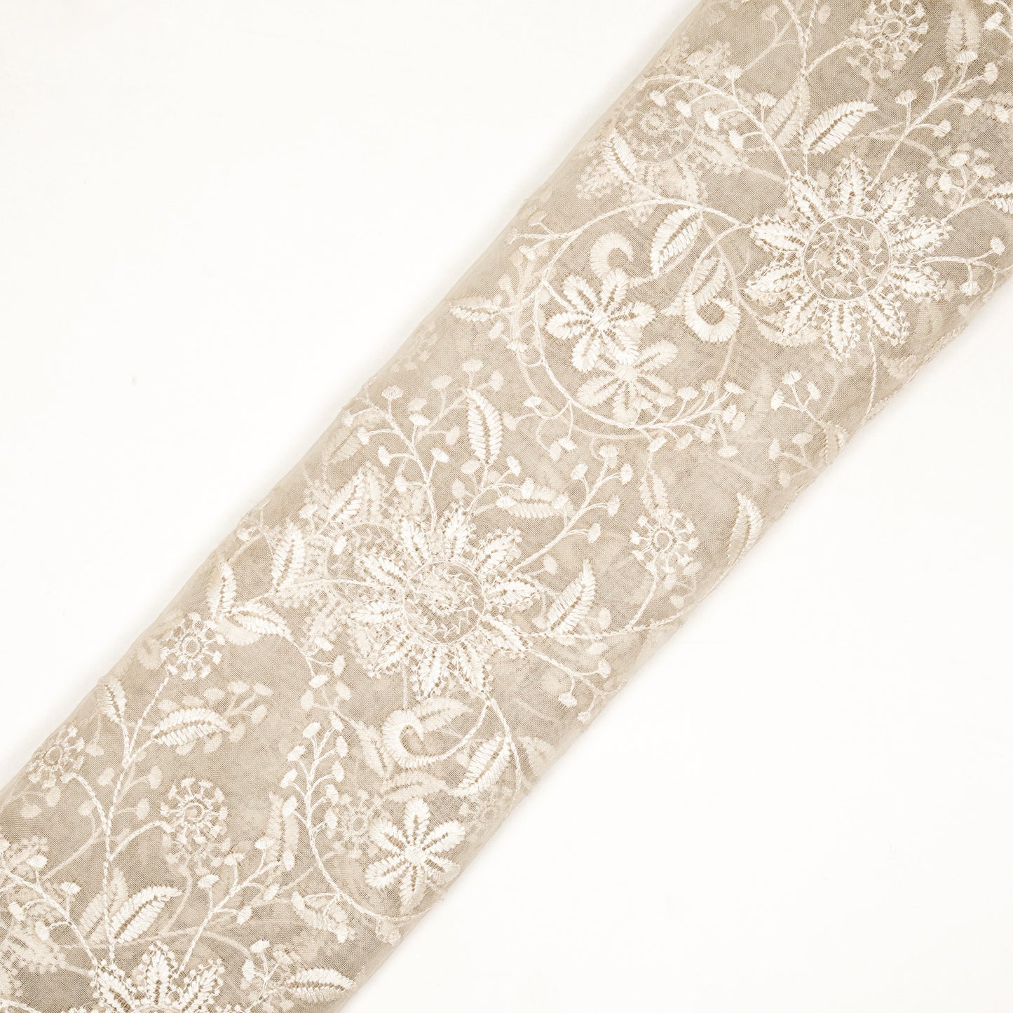 Esita Ivory Viscose Organza Embroidered Fabric in Jaal Pattern