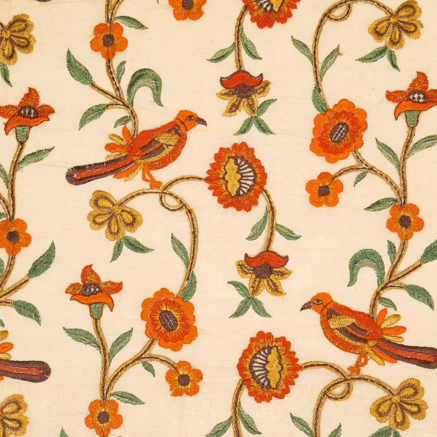Aila Beige Cotton Embroidered Fabric in Jaal Pattern