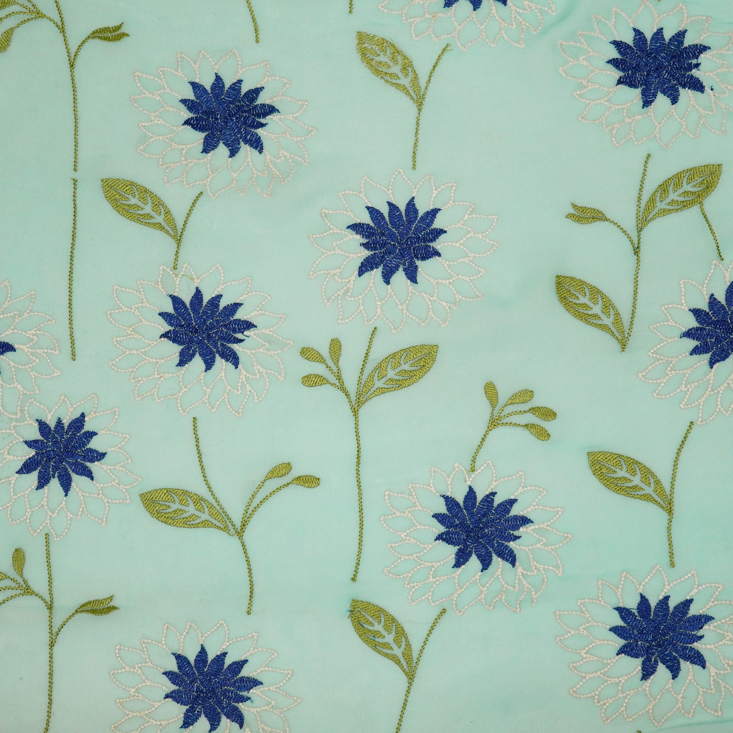 Akila Sky Blue Viscose Georgette Embroidered Fabric in Jaal Pattern